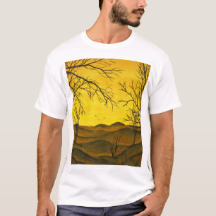 Gouache Malerei: gelber Himmel, braun. T-Shirt