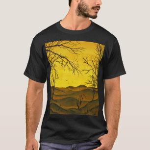 Gouache Malerei: gelber Himmel, braun. T-Shirt