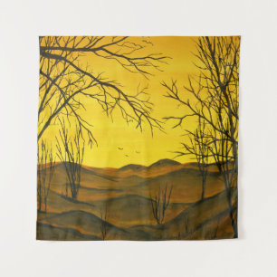 Gouache Malerei: gelber Himmel, braun. Wandteppich