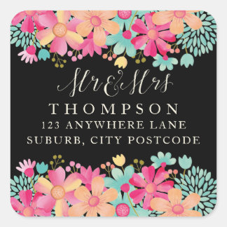 Gouache Painted Floral Mr & Mrs. Address Stickers