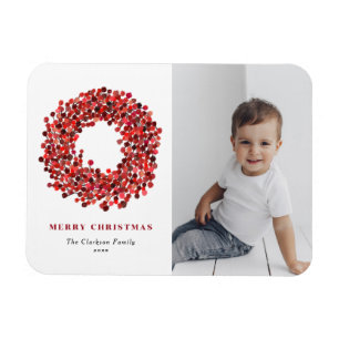 Gouache Red Winterberry Wreath Foto Weihnachten Magnet