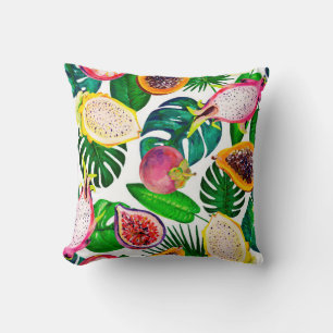 Gouache seamless pattern with tropic leaves and fr kissen