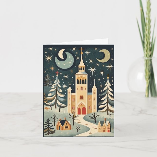 Gouache Vintag Retro Christmas Karte (Vorderseite)