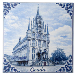 Gouda town hall Delft Blue style ceramic tile Fliese