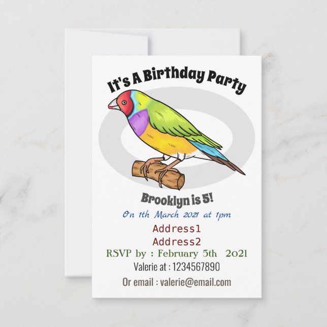 Gouldian finch bird Cartoon Illustration Einladung (Vorderseite)