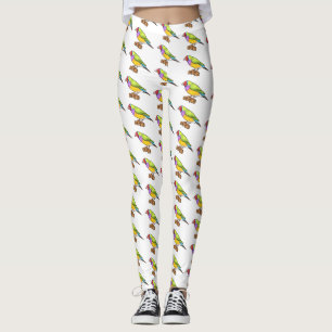 Gouldian finch bird Cartoon Illustration Leggings