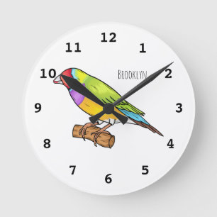 Gouldian finch bird Cartoon Illustration Runde Wanduhr