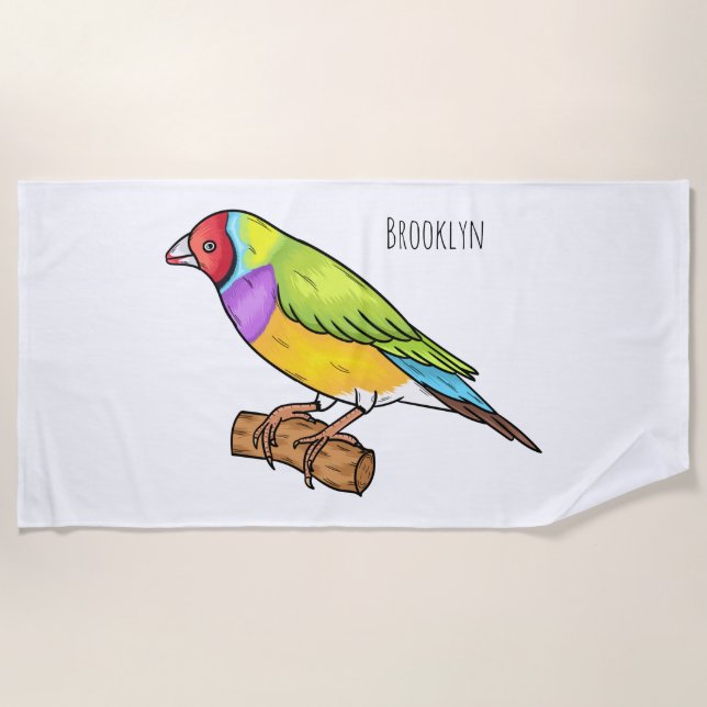 Gouldian finch bird cartoon illustration  strandtuch (Vorderseite)