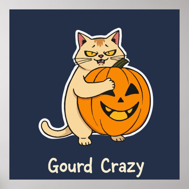 Gourd Crazy Obsessyted Cat Hugging Jack-o' Lantern Poster (Vorne)