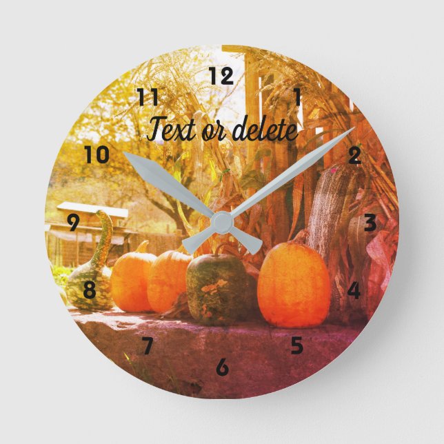 Gourds Pumpkins Farm Stand Abstrakt Personalisiert Runde Wanduhr (Vorderseite)