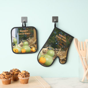 Gourds und Cornstalys Land fallen Personalisiert Ofenhandschuh & Topflappen-Set