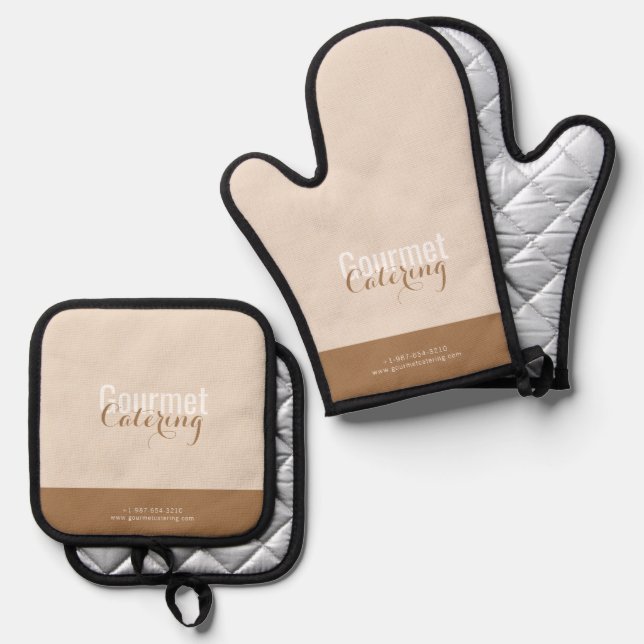Gourmet-Catering Ofenhandschuh & Topflappen-Set (Vorderseite/Rückseite)