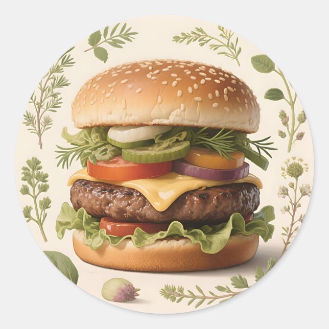 Gourmet-Cheeseburger-Illustration Runder Aufkleber (Vorderseite)