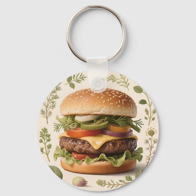 Gourmet-Cheeseburger-Illustration Schlüsselanhänger (Vorderseite)