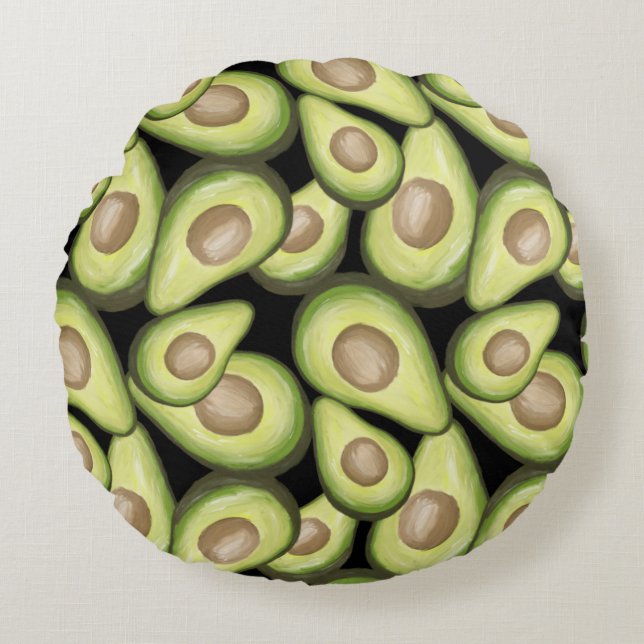 Gourmet Fresh Cut Vegan Avacados Rundes Kissen (Vorderseite)