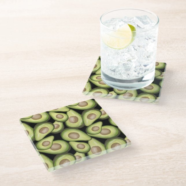 Gourmet Fresh Cut Vegan Avocado Muster Glasuntersetzer (Schrägansicht)