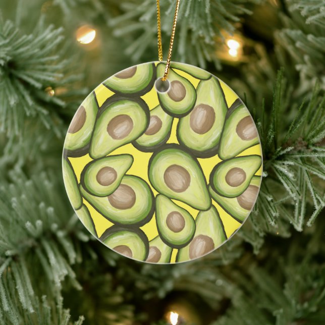 Gourmet Fresh Cut Vegan Avocado Muster Keramik Ornament (Baum)