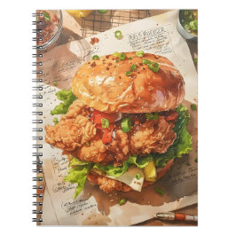 Gourmet Fried Chicken Burger Wasserfarben Rezept Notizblock