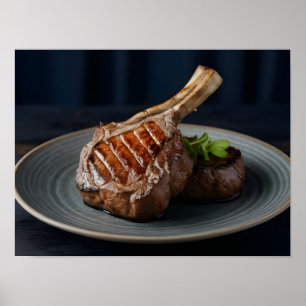 Gourmet-Grillrindfleischsteak mit eleganten Brandm Poster