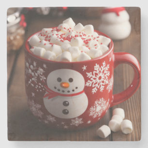 Gourmet Hot Cocoa in einer schönen Snowman-Tasse Steinuntersetzer