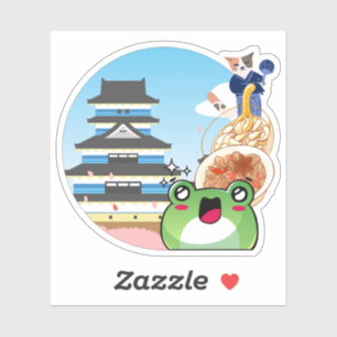 Gourmet Japan Reise mit Katze und Frosch Aufkleber