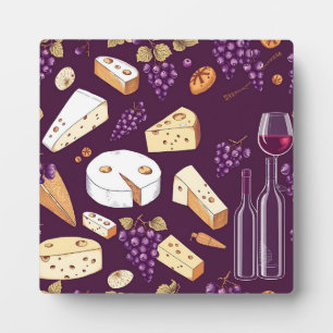 Gourmet-Wein- und Käse-Paarung Vintage-Handzeichnu Fotoplatte