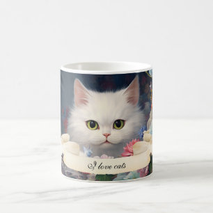 Gourmet Weiße Katze und Blume Girl Custom Tasse