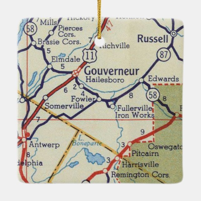 Gouverneur NY Vintage Karte Keramikornament (Rückseite)