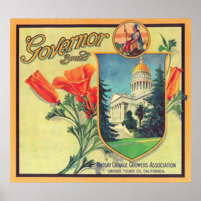 Governor Orange LabelLindsay, CA Poster (Vorne)