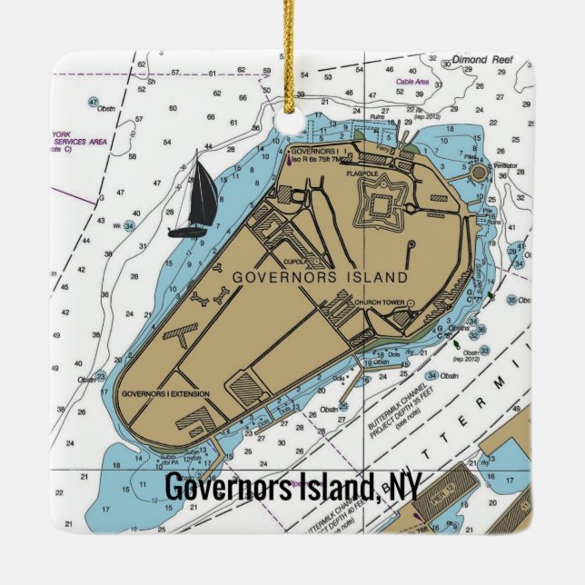 Governors Island NY Nautical Chart Keramikornament (Rückseite)