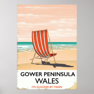 Gower Peninsula Wales Vintage Reiseplakat Poster