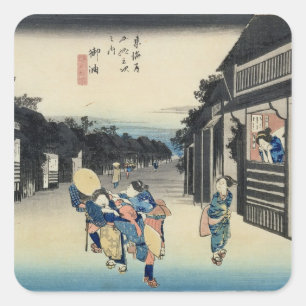 Goyu: Kellnerinnen, die Reisende erbitten Quadratischer Aufkleber