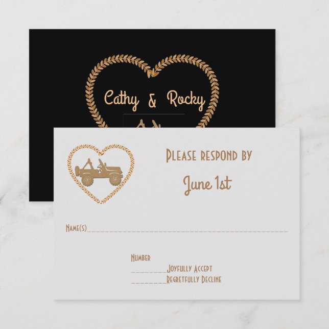 GP Off Road 4X4 & Name in Heart Wedding RSVP Einladung (Vorne/Hinten)