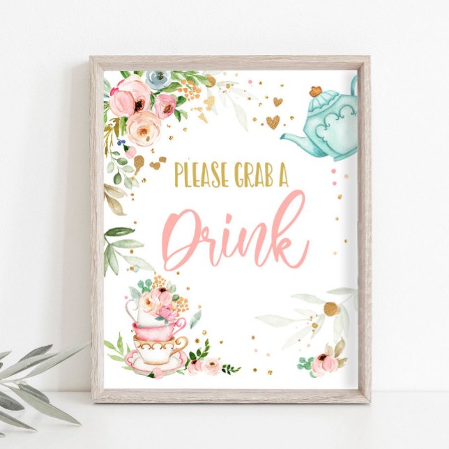 Grab a Drink Tea Party Baby Brewing Baby Shower Poster (Von Creator hochgeladen)