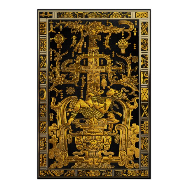 Grab von Pakal - Goldener Palenque Astronaut Poster (Vorderseite)