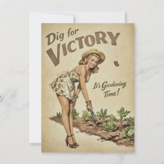 Graben für den Sieg Vintage-Gartenbau-Pinup Mitteilungskarte