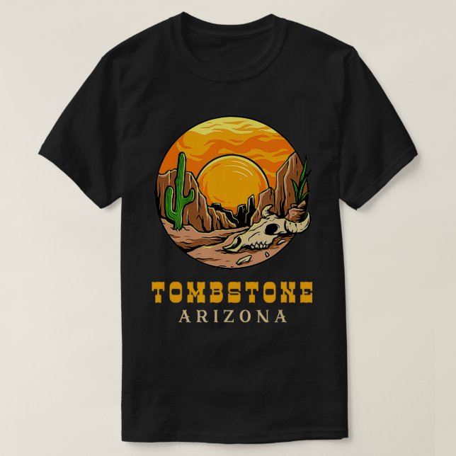 Grabstein Arizona Retro Kaktus und Sun TShirt (Design vorne)