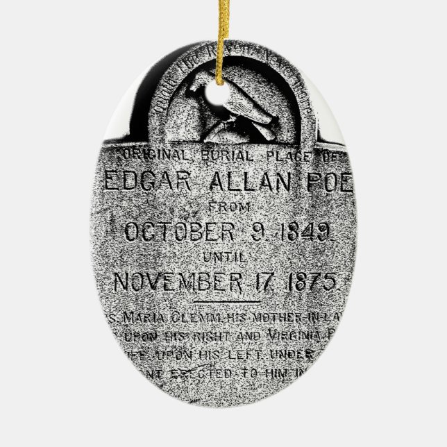 Grabstein Edgar Allan Poe. Gruselige Keramik Ornament (Vorne)