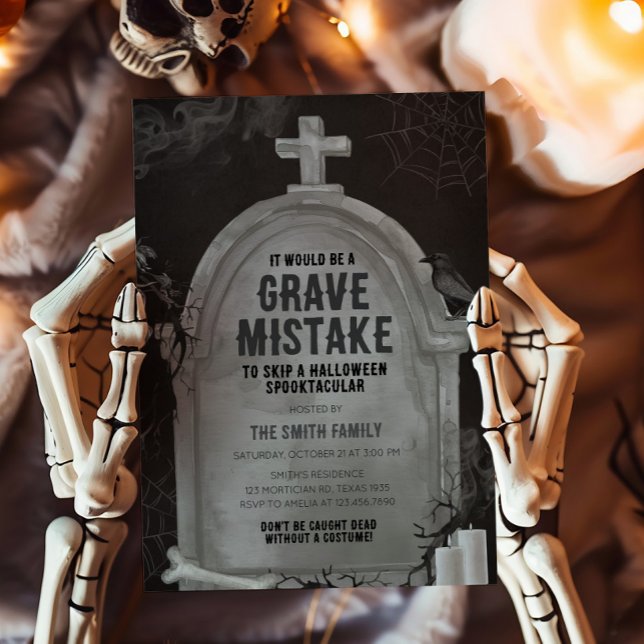 Grabstein Grave Mistake Halloween-Party Einladung (Tombstone Grave Mistake Halloween Party Invitation)