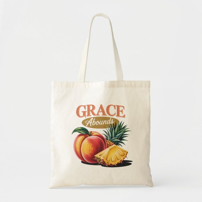Grace Abounds Peach Ananas Retro Faith T-Shirt Tragetasche (Vorne)