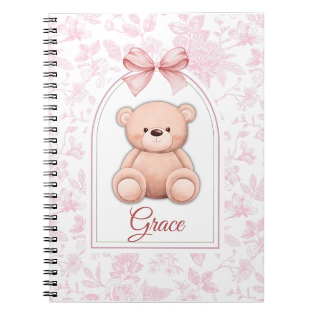 Grace | Benutzerdefiniertes rosa Teddy-Bär-Kinderz Notizblock (Vorderseite)