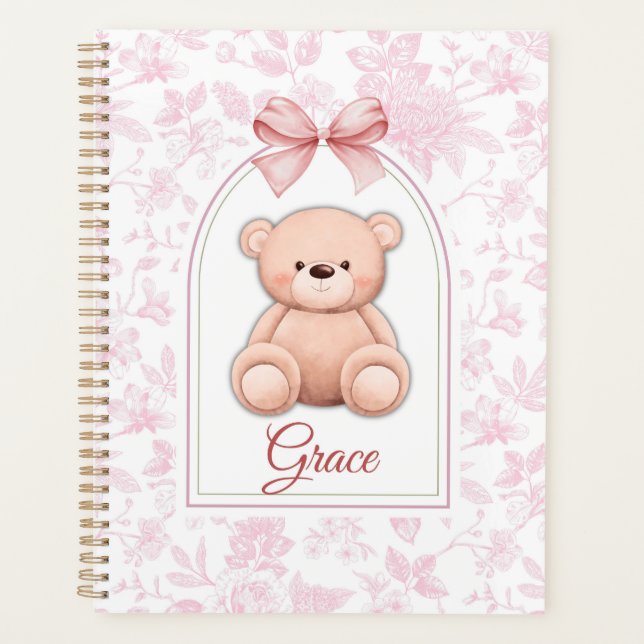 Grace | Benutzerdefiniertes rosa Teddy-Bär-Kinderz Planer (Vorderseite)