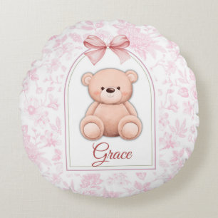 Grace Benutzerdefiniertes rosa Teddy-Bär-Kinderz Rundes Kissen