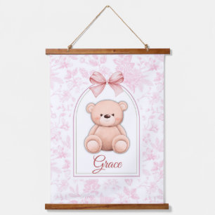 Grace Benutzerdefiniertes rosa Teddy-Bär-Kinderz Wandteppich Mit Holzrahmen