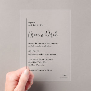 Grace Black and White Modern Wedding Acryleinladungen