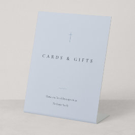 Grace Blue Minimal Cross Karten & Geschenke Tisch Sockelschild