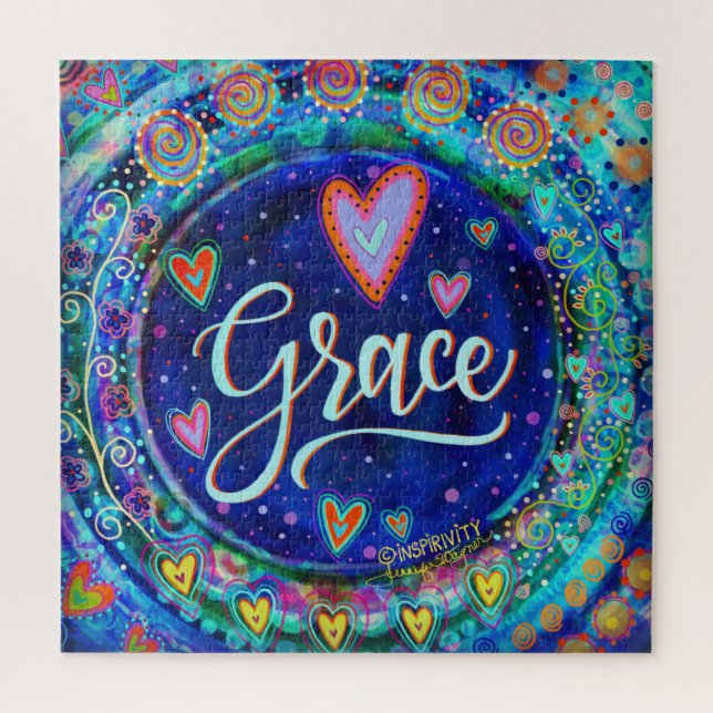 Grace Blue Whimsical Fun Inspirivity Jigsaw Puzzle (Vertikal)