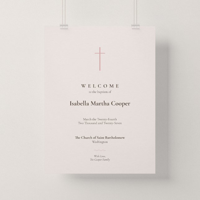 Grace Blush Cross Taufkirche Willkommensposter Poster (Grace Baptism - Church Welcome Poster in Blush Pink)