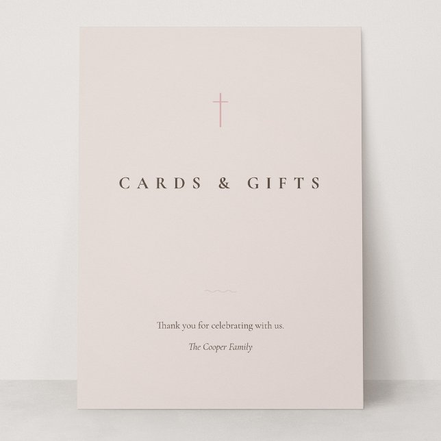 Grace Blush Minimal Cross Karten & Geschenke Tisch (Grace | Blush - 6.5 x 8.75" Cards & Gifts Card Sign)