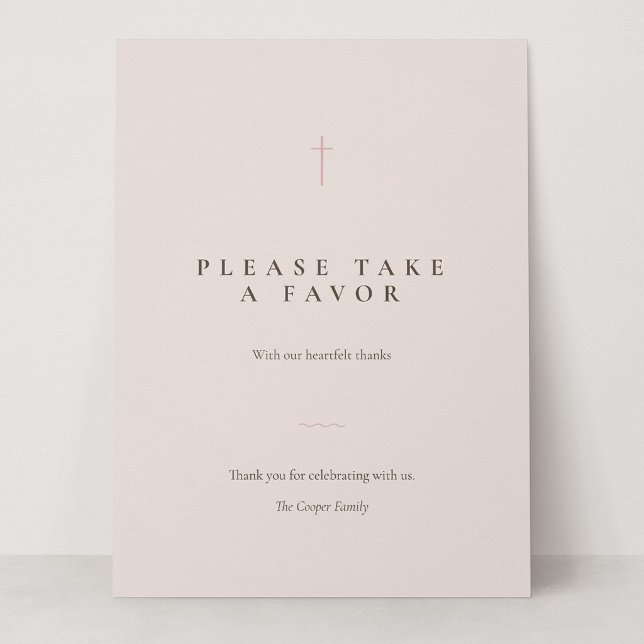 Grace Blush Minimal Cross Take a Favor Tischschild (Grace | Blush - Please Take a Favor 6.5 x 8.75" Card Sign)